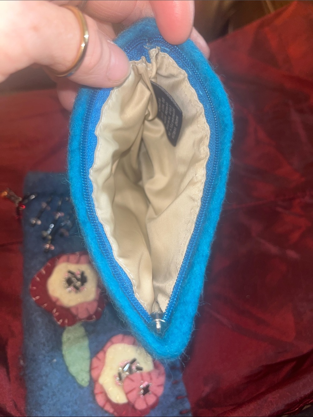 Handmade Blue Felt Kids Wallet with Birds and glass case with embellishments 10 - Picture 5 of 6